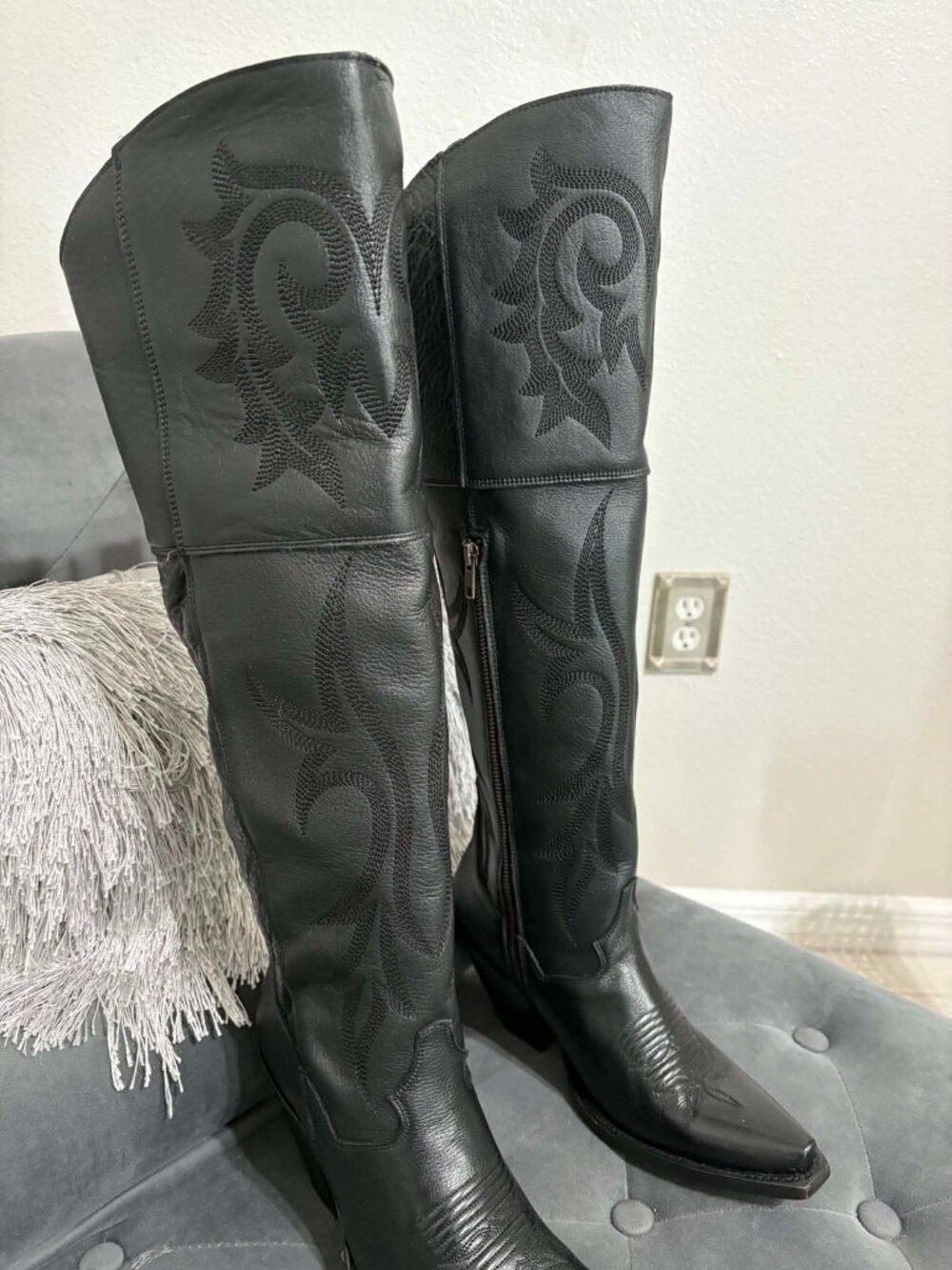 NEW Dan Post Black Jilted Women's Thigh-High Western Cowgirl Boots Size 9